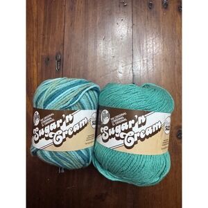 Lily Sugar'n Cream Cotton Yarn Bundle Rainforest & Kelp Worsted 4-Ply 2 Skeins